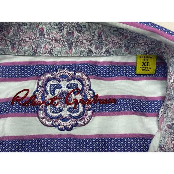 Robert Graham Men's Long Sleeve Classic Fit Striped Button Up Shirt - Size XL - Picture 3 of 4